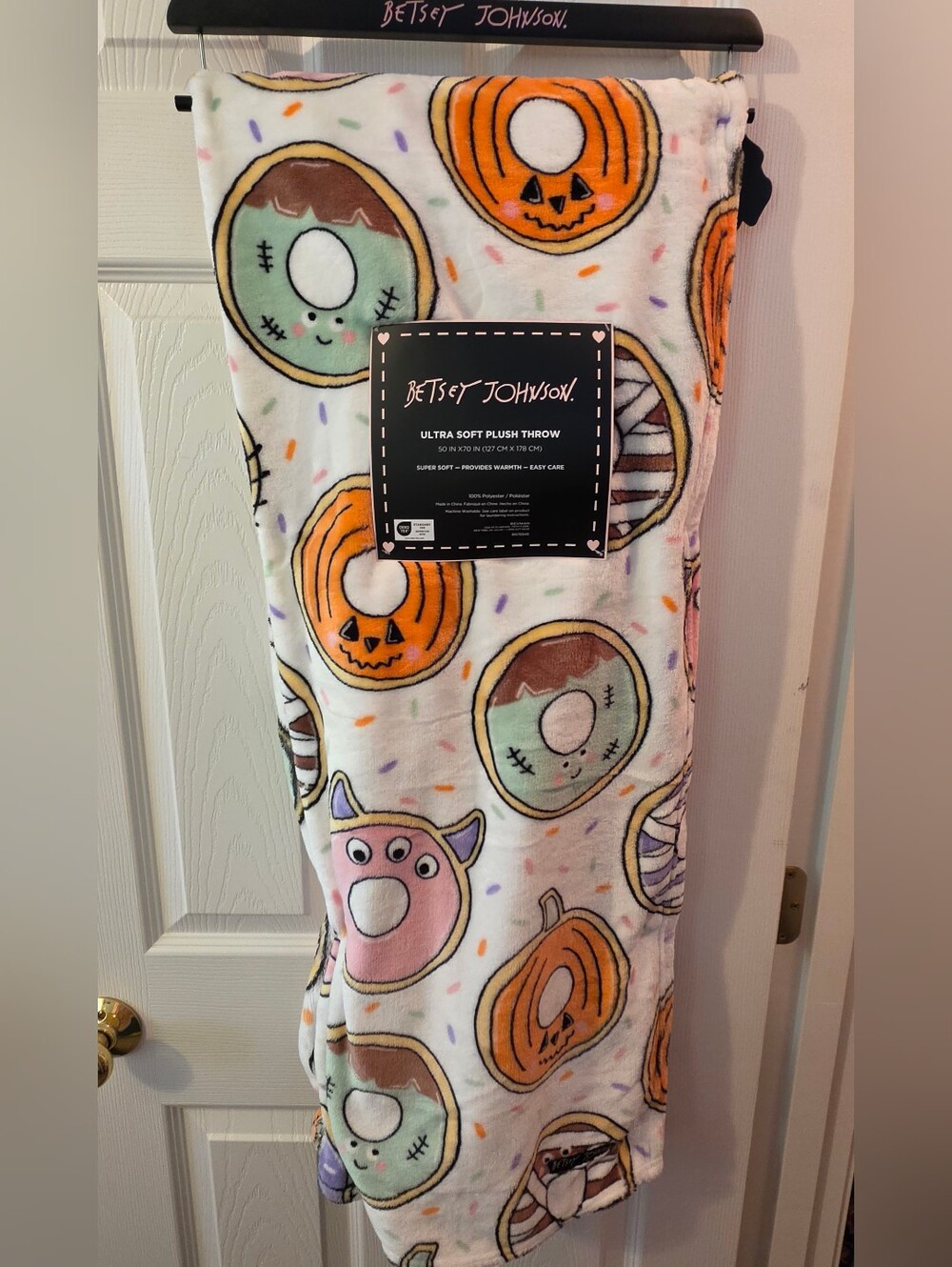 Betsey Johnson Halloween Doughnut Plush Throw NWT